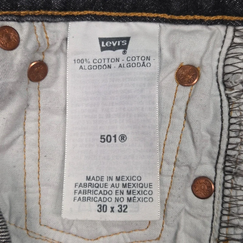 Levis 501 Original Fit Jeans Mens 30x32 Fits 28×27 Black‎ Dark Wash Straight